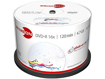 PRIMEON DVD-R, 4,7 GB, 16x, bedruckbar, hochglänzend, 50er-Box