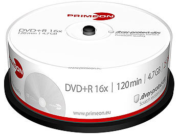 PRIMEON DVD+R, 4.7 GB, 16x, kratzfest, 25er-Box