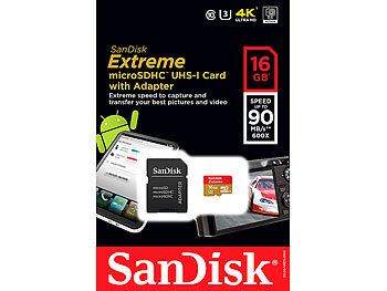 SanDisk Extreme microSDHC-Speicherkarte, 16 GB, 90 MB/s, UHS Class 3