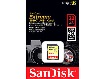 SanDisk Extreme SDHC-Speicherkarte, 32 GB, UHS-I Class U3, 90 MB/s
