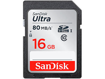 SanDisk 16GB Ultra SDHC-Speicherkarte, Class 10, 80MB/s, UHS U1