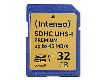 UHS Class U1 SD-Karte: Intenso Premium SDHC-Speicherkarte 32 GB, UHS-I, Class 10 / U1