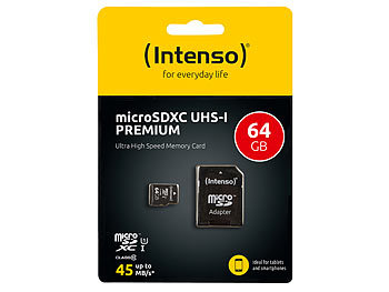 Intenso Premium microSDXC-Speicherkarte 64 GB, UHS-I, Class 10 / U1 Intenso microSD-Speicherkarten UHS U1