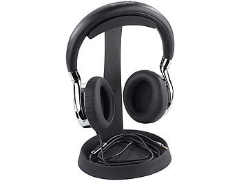Kopfhörerständer: auvisio Massiver universeller Metall-Kopfhörer-Ständer, Kabelablage, schwarz