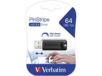 Speicherstick USB 3.0: Verbatim PinStripe USB-3.0-Stick mit 64 GB, schwarz