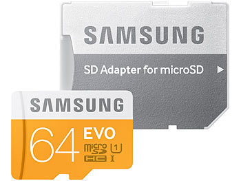 Samsung microSDXC 64 GB EVO mit SD-Adapter, UHS-I, U1, Class 10