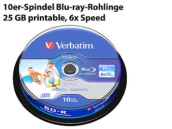 Verbatim 10er-Spindel Blu-ray-Rohlinge 25 GB printable, 6x Speed