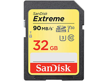 SanDisk Extreme SDHC-Speicherkarte, 32 GB, UHS-I Class 3 (U3) / V30, 90 MB/s