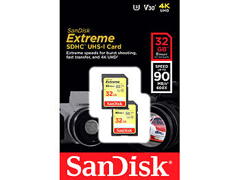 SanDisk Extreme SDHC-Speicherkarte, 32 GB, UHS-I Class 3 (U3) / V30, 90 MB/s