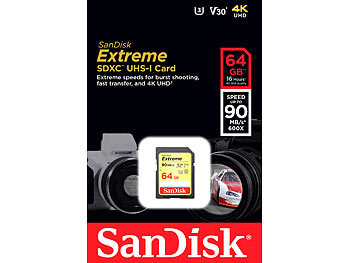 SanDisk Extreme SDXC-Speicherkarte, 64 GB, UHS-I Class 3 (U3) / V30, 90 MB/s