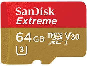 SanDisk Extreme microSDXC-Speicherkarte, 64 GB, 90 MB/s, U3 / V30, SD-Adapter