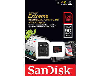 SanDisk Extreme microSDXC-Speicherkarte, 128 GB, 90 MB/s, U3 / V30, SD-Adapter