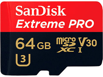 SanDisk Extreme Pro microSDXC, 64 GB, 95 MB/s, U3 / V30, SD-Adapter, RescuePRO