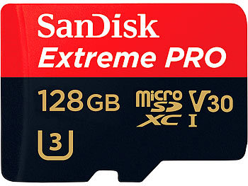 SanDisk Extreme Pro microSDXC, 128 GB, 95 MB/s, U3/V30, SD-Adapter, RescuePRO