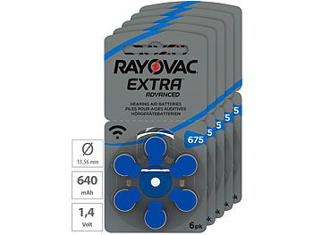 Batterien Spar-Pack: RAYOVAC Hörgeräte-Batterien 675 Extra Advanced 1,45V 640 mAh, 5x 6er Sparpack