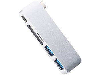 Xystec USB-C-Hub mit 2x USB 3.0, microSD- & SD-Cardreader, PD, für MacBook