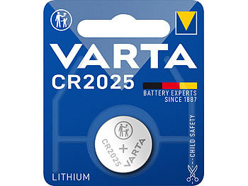Varta Lithium-Knopfzelle Typ CR2025, 3 Volt, 160 mAh