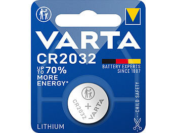 Varta Lithium-Knopfzelle Typ CR2032, 3 Volt, 230 mAh