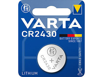 Knopfzellen CR 2430: Varta Lithium-Knopfzelle Typ CR2430, 3 Volt, 300 mAh