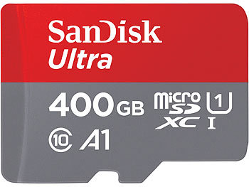 Micro SD: SanDisk Ultra microSDXC, 400 GB, 100 MB/s, Class 10, U1, A1, mit Adapter