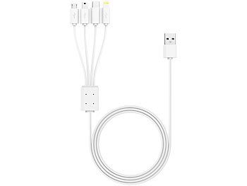 Multi USB Kabel: Xlayer 4in1-Ladekabel mit Micro- & Mini-USB, USB C & Lightning, 150 cm, 2,1 A