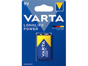 9Volt Block Batterien: Varta Longlife Power Alkaline-Batterie, Typ 9V / E-Block / 6LR3146, 9 Volt