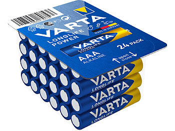 Batterie-Set AAA: Varta Longlife Power Alkaline-Batterien Typ AAA / Micro, 1,5 Volt, 24er-Pack