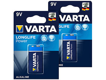 9V Blockbatterie: Varta Longlife Power Batterie, Typ 9V/E-Block / 6LR3146, 9 Volt 2er-Set