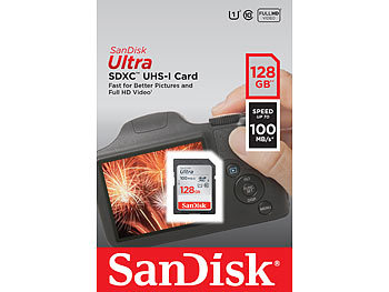 SD Karte: SanDisk Ultra SDXC-Speicherkarte, 128 GB, Class 10, 100 MB/s, UHS U1