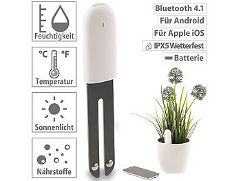 Bodensensor: Royal Gardineer 4in1-Pflanzensensor m. Bluetooth, App-Kontrolle, 1 Jahr Laufzeit, IPX5