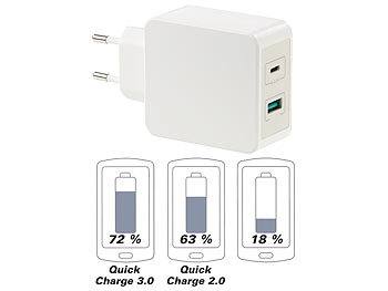 revolt Reise-USB-C-Netzteil mit Quick Charge 3.0, USB Typ C & A, 6 A / 33 W