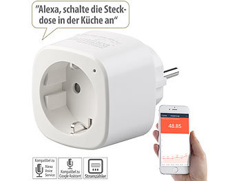 Elesion Steckdosen: Luminea Home Control WLAN-Steckdose mit Energiekostenmesser, App und Sprachsteuerung