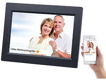 Bilderrahmen Digital: Somikon WLAN-Bilderrahmen mit 25,7-cm-IPS-Touchscreen & weltweitem Bild-Upload