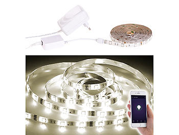 Smarthome-LED-Strips: Luminea WLAN-LED-Streifen, 2m, warmweiß, Amazon Alexa & Google Assistant komp.
