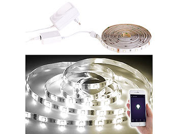 Lichtstreifen: Luminea WLAN-LED-Streifen, weiß, 5 m, Amazon Alexa & Google Assistant komp.