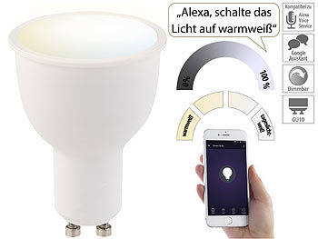 Funklampe: Luminea Home Control WLAN-LED-Lampe, komp. zu Amazon Alexa & Google Assistant, GU10, CCT