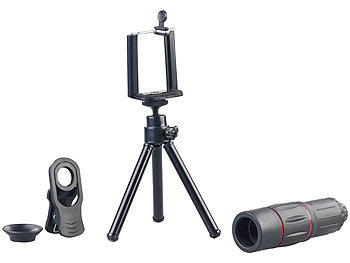 Somikon Vorsatz-Tele-Objektiv mit Smartphone-Stativ, 18-fache Vergrößerung