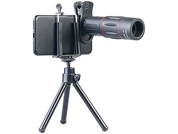 Somikon Vorsatz-Tele-Objektiv mit Smartphone-Stativ, 18-fache Vergrößerung
