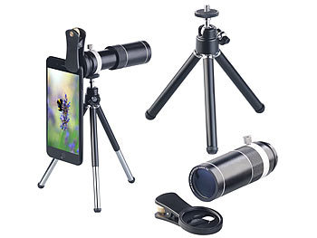 Objektiv Handy: Somikon Vorsatz-Tele-Objektiv 20x für Smartphones, Aluminium-Gehäuse & Stativ