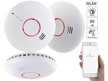 Rauchmelder WiFi: VisorTech 3er-Set WLAN-Rauch- & Hitzemelder mit weltweiter App-Benachrichtigung