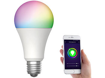 Luminea Home Control 2er-Set WLAN-LED-Lampe, E27, RGB-CCT, 9W (ersetzt 75W), F, 800 lm, App