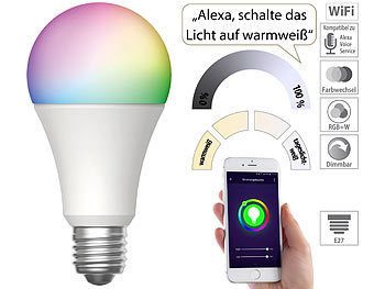 WLAN Leuchtmittel: Luminea Home Control WLAN-LED-Lampe, E27, RGB-CCT, 9 W (ersetzt 75 W), F, 800 lm, App