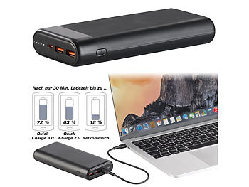 revolt Kompakte USB-Powerbank mit 20.000 mAh, USB-C PD, QC 3.0, 3 A, 65 W