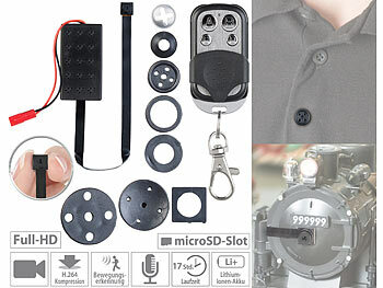 Knopfloch Kamera: Somikon Mobile HD-Knopf-Sicherheitskamera, Bewegungserkennung & Fernbedienung