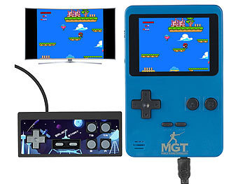 Spielkonsole: MGT 2in1-Retro-Spielekonsole, 7-cm-Farbdisplay (2,8"), 300 Spiele, 16 Bit