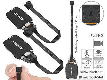 Spionage Kamera: Somikon 2er-Set Full-HD-Micro-Einbau-Kameras mit Akku und 65°-Bildwinkel
