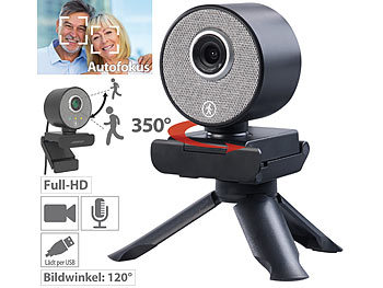 Laptop Kamera: Somikon Autotracking-USB-Webcam mit Full HD, Super-WDR, 120°, Stereo-Mikrofon