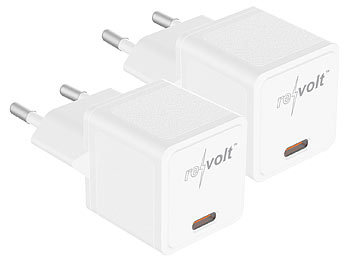 Reise-USB-C-Netzteil: revolt 2er-Set kompakte USB-C-Netzteile mit Power Delivery bis 20 Watt, 3 A