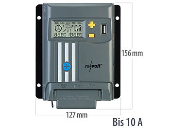 Laderegler: revolt MPPT-Solarladeregler für 12/24-V-Batterien, Display, USB-Port, 10 A