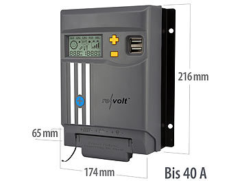 Solar-PV-Wechselrichter: revolt MPPT-Solarladeregler für 12/24-V-Batterie, mit 40 A, Display, USB-Port